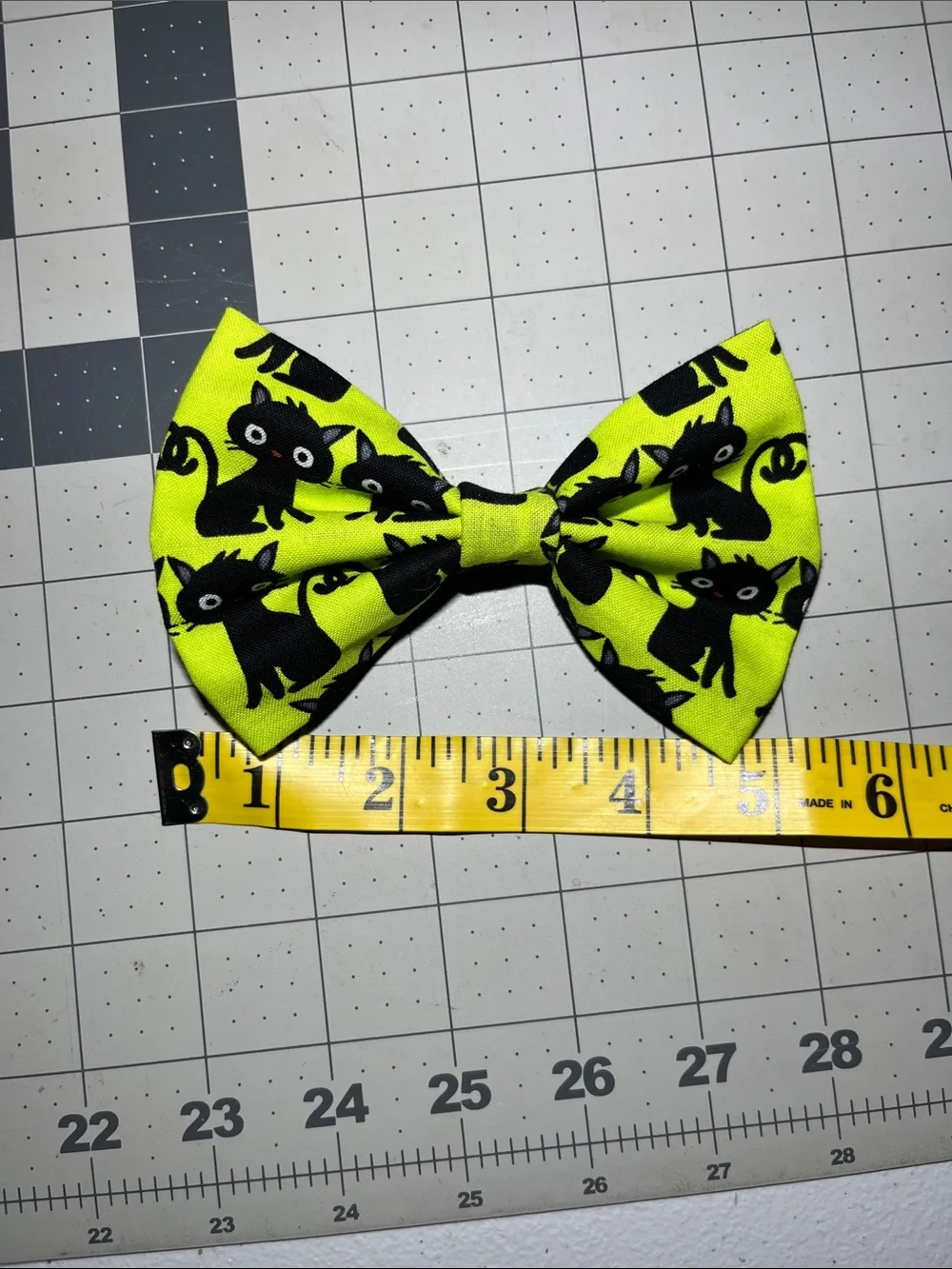 Neon Green Cat Print Hair Bow Clip for Kids
